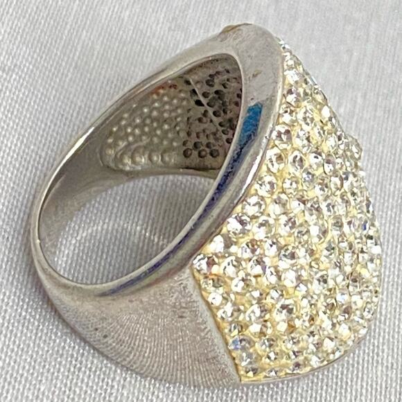 Big Statement Piece Ring Pave' Face Silver Tone With Clear Stones - Picture 4 of 10